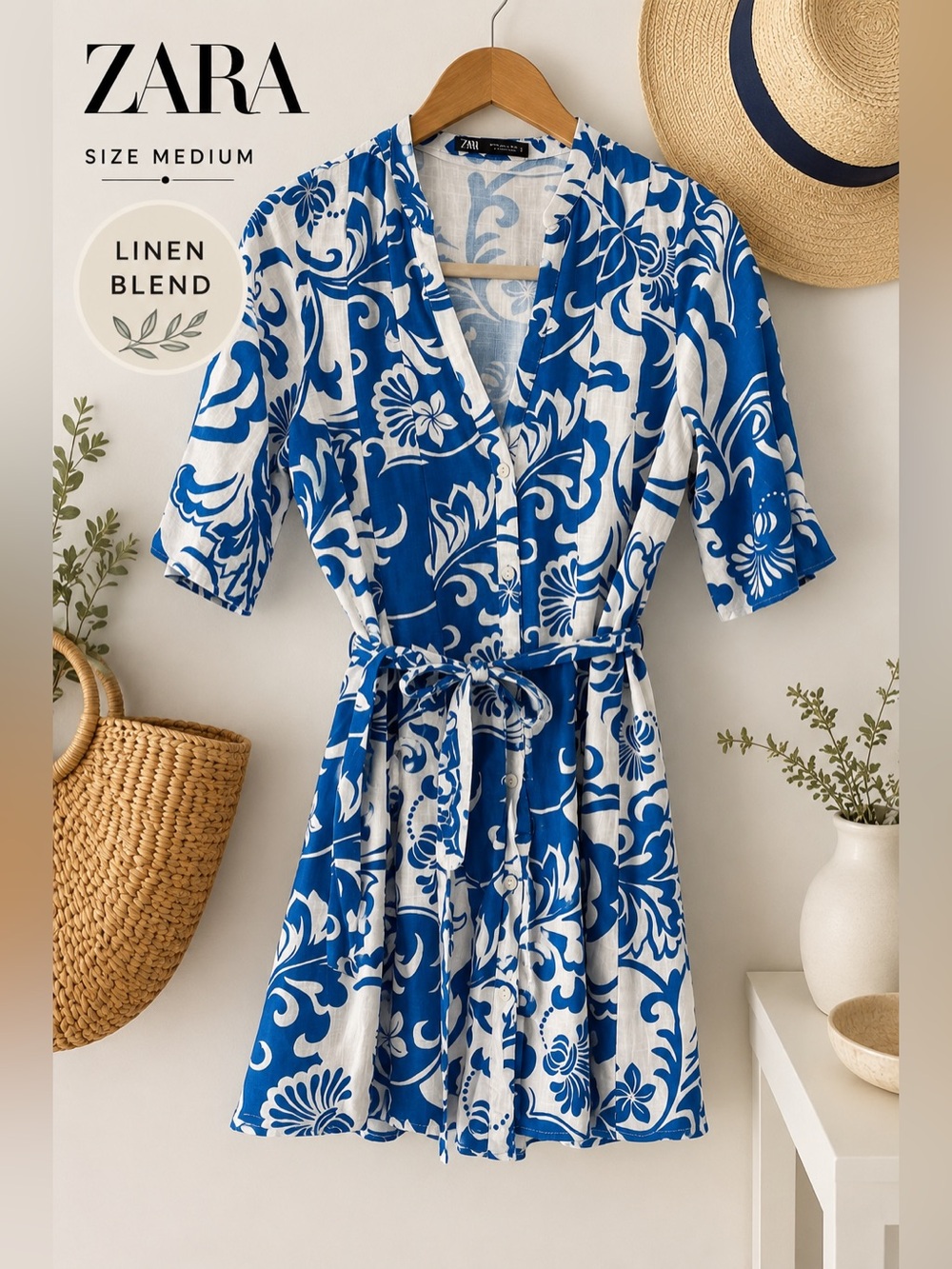 Zara Blue and White Floral Mini Dress